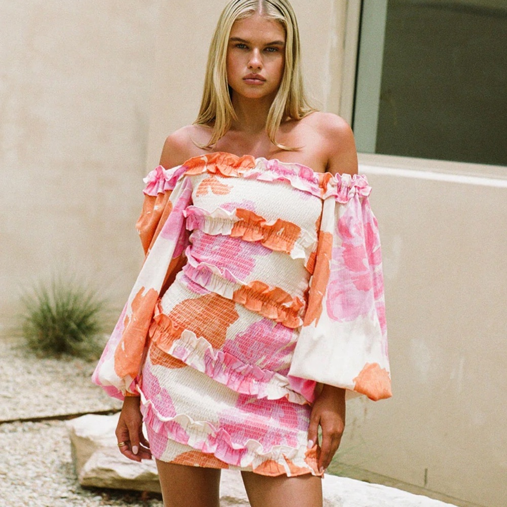 Pink & Orange Floral Smocked Dress